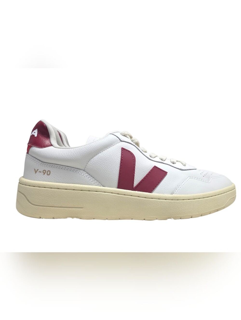 Veja V-90 White Sneaker with Burgundy V Logo